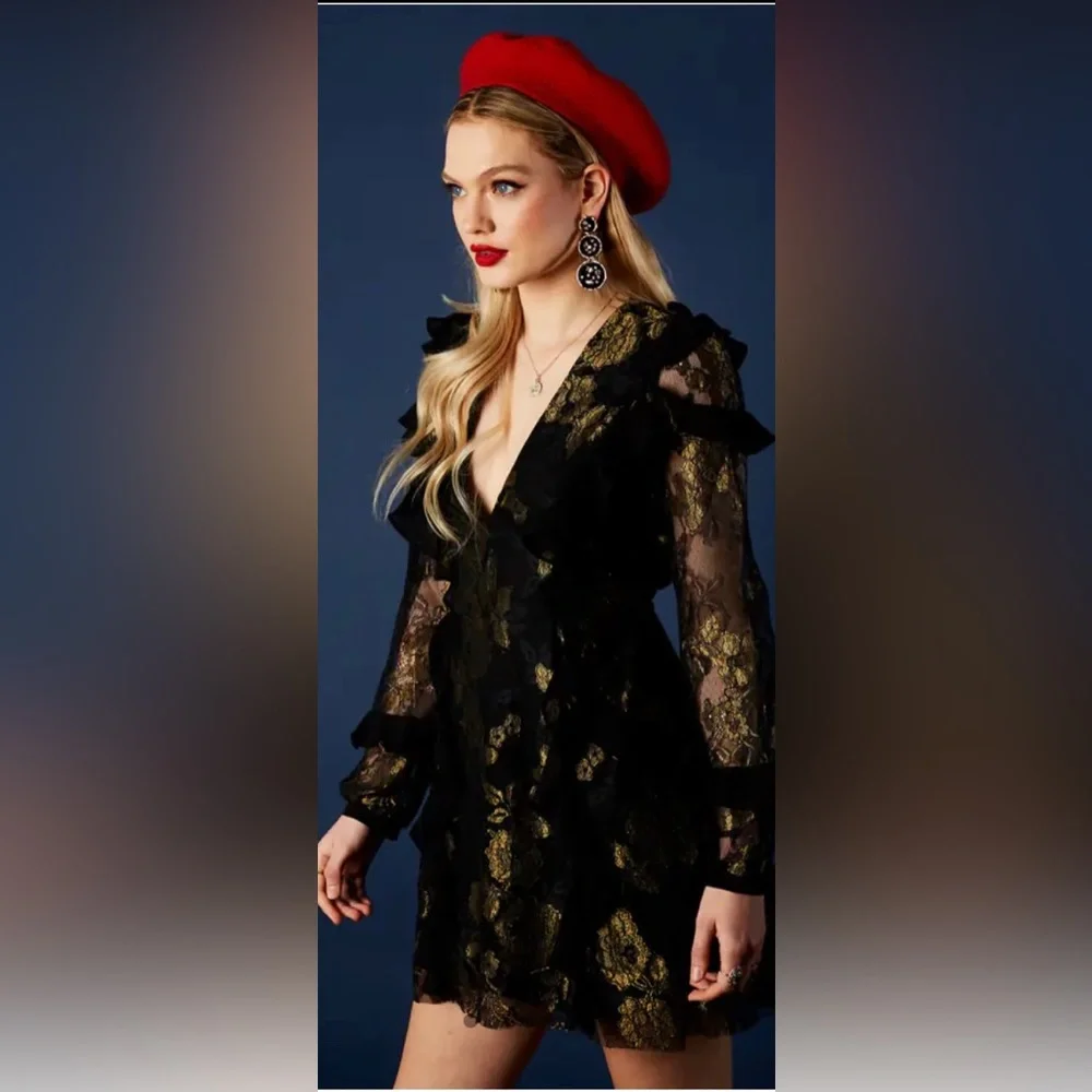 For Love & Lemons Bumble Long Sleeve Ruffle Dress NWT Size S - Picture 6 of 12